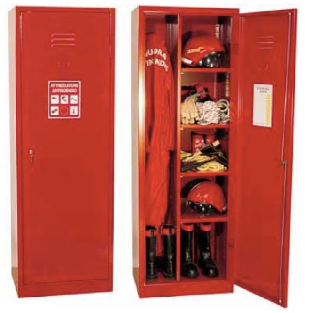 Armadio di metallo verniciato per dispositivi di protezione individuale a ripiani interni e anta battente cm. 61,5x45x180h