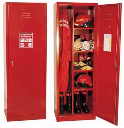 Armadio di metallo verniciato per dispositivi di protezione individuale a ripiani interni e anta battente cm. 61,5x45x180h