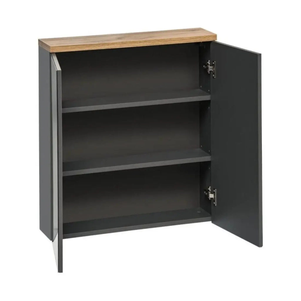 Mobile contenitore per bagno ERMANO – Finitura in legno e grigio lucido, 60 cm