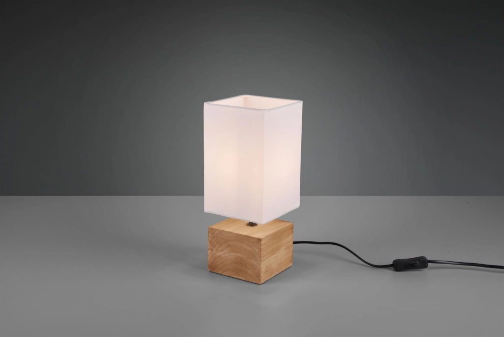 WOODY LAMPADA DA TAVOLO BASE LEGNO NATURALE E PARALUME BIANCO H. 30CM 1 LlUCE ATTACCO E14