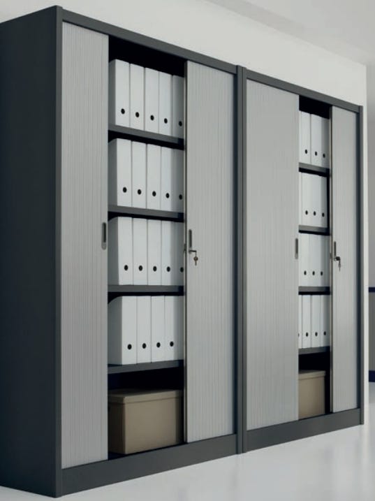 Armadio in metallo a serrandina per archiviazione faldoni cm. 120x47x200h