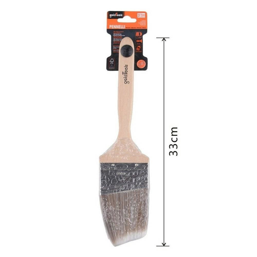 Trade Shop - Pennello Piatto 75 Mm Pennellessa Obliquo Con Manico In Legno Per Verniciare -