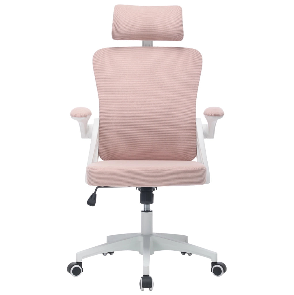 Sedia da ufficio ergonomica rosa con schienale in rete e braccioli regolabili