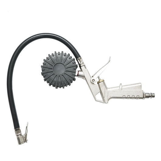 Pistola per gonfiaggio pneumatici con tubo flessibile e manometro meccanico con protezione in gomma