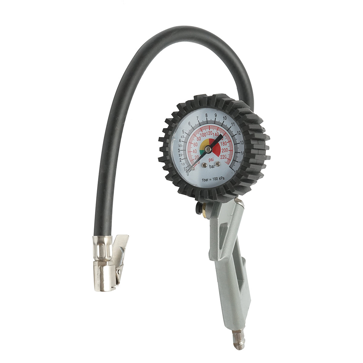 Pistola professionale per gonfiaggio pneumatici con tubo da 340 mm e manometro meccanico 0–16 bar