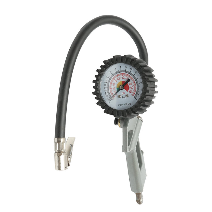 Pistola professionale per gonfiaggio pneumatici con tubo da 340 mm e manometro meccanico 0–16 bar