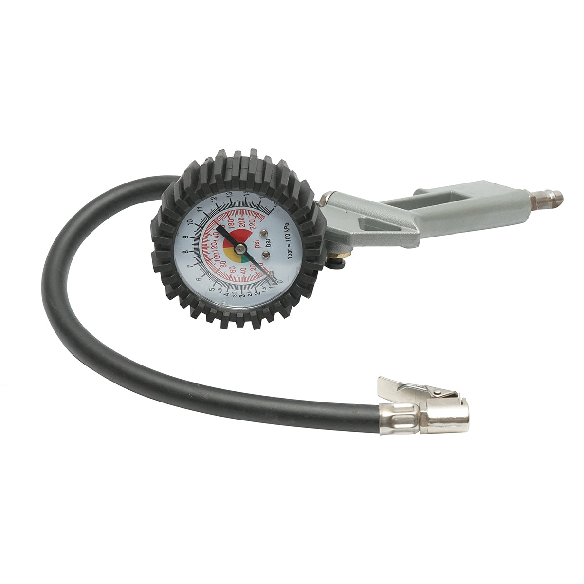 Pistola professionale per gonfiaggio pneumatici con tubo da 340 mm e manometro meccanico 0–16 bar
