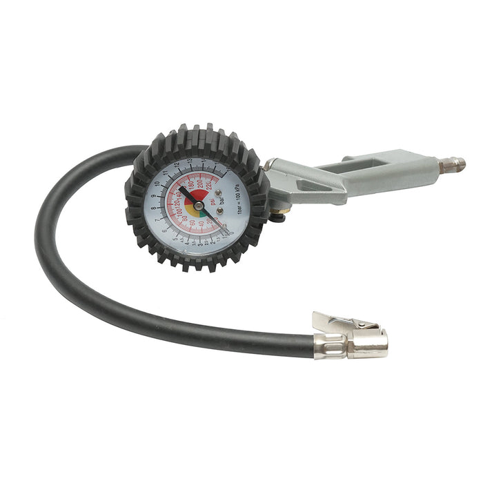 Pistola professionale per gonfiaggio pneumatici con tubo da 340 mm e manometro meccanico 0–16 bar