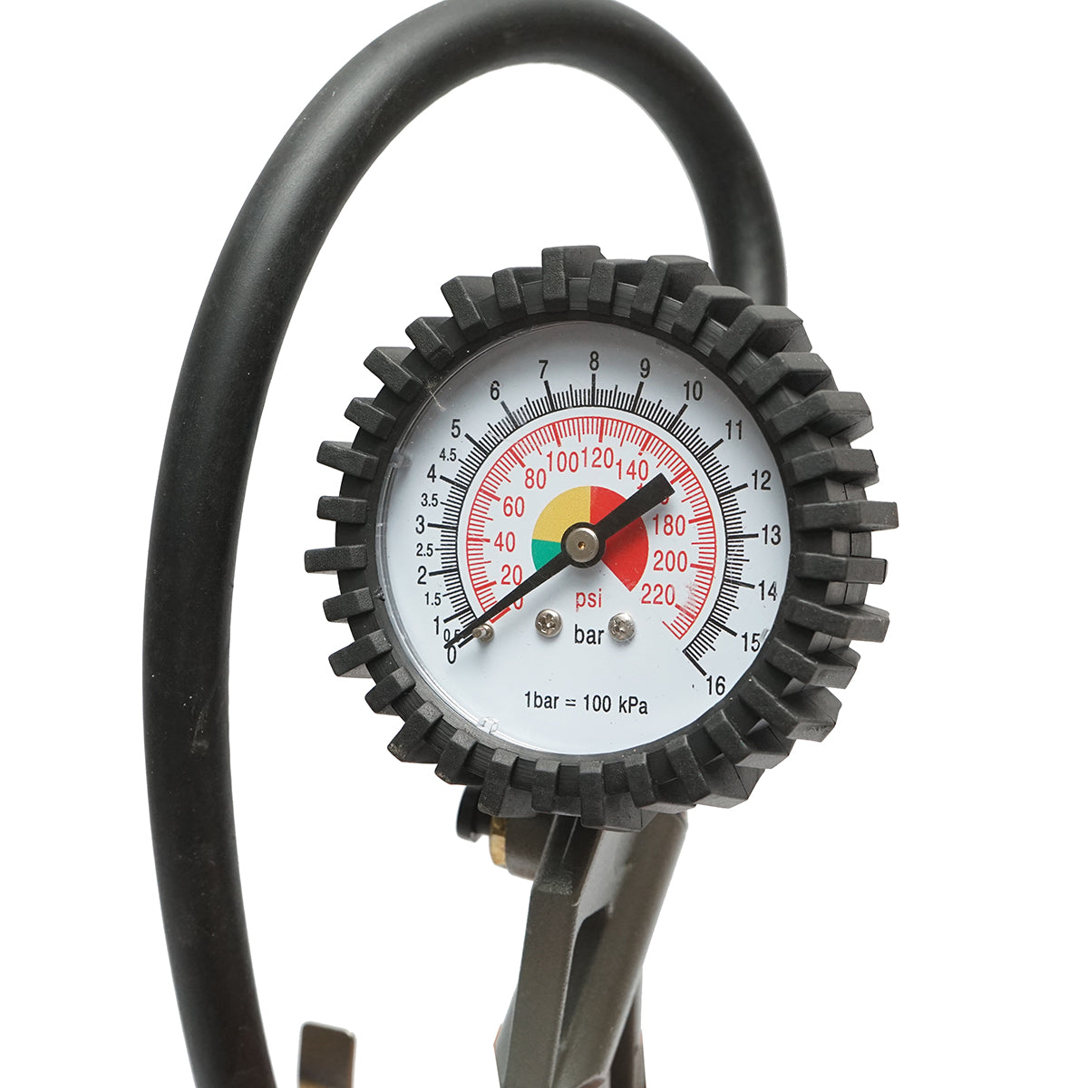 Pistola professionale per gonfiaggio pneumatici con tubo da 340 mm e manometro meccanico 0–16 bar