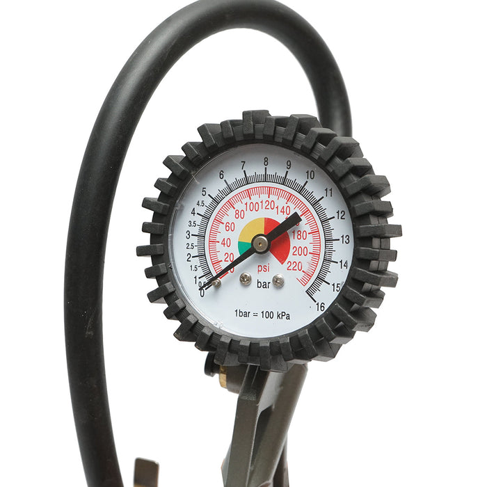 Pistola professionale per gonfiaggio pneumatici con tubo da 340 mm e manometro meccanico 0–16 bar