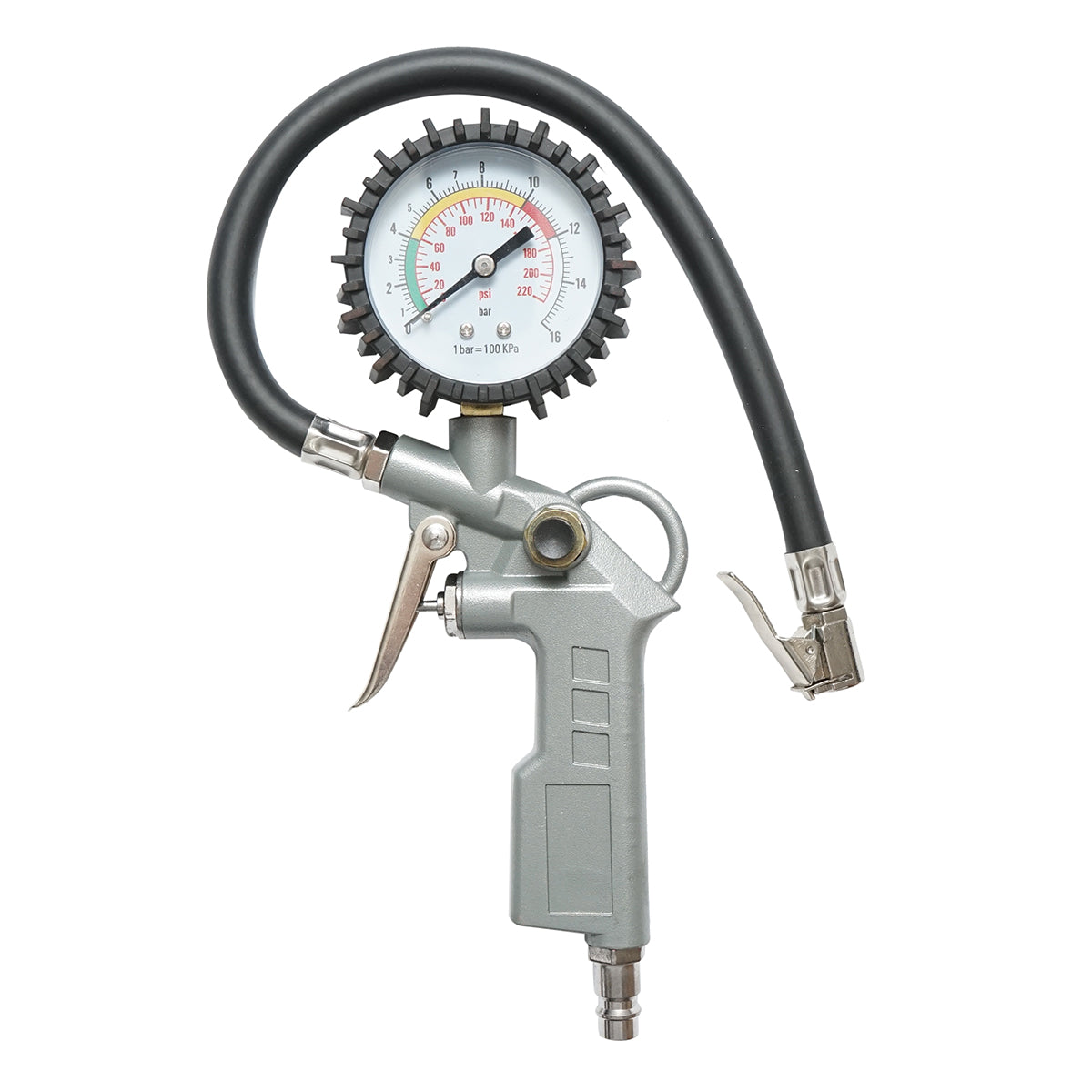 Pistola professionale per gonfiaggio pneumatici con tubo da 350 mm e manometro meccanico 0–16 bar