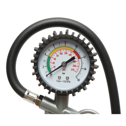 Pistola professionale per gonfiaggio pneumatici con tubo da 350 mm e manometro meccanico 0–16 bar