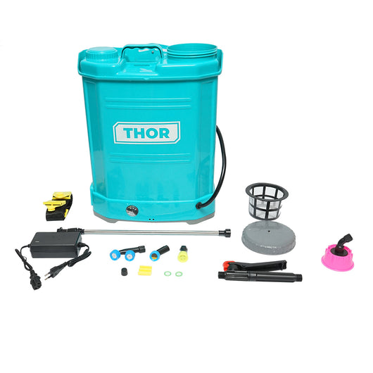 Pompa di spruzzatura, vermorel elettrico con serbatoio da 16L, batteria 12V/8Ah, 4 ugelli, portata 4 l/min, pressione 6.8 bar THOR