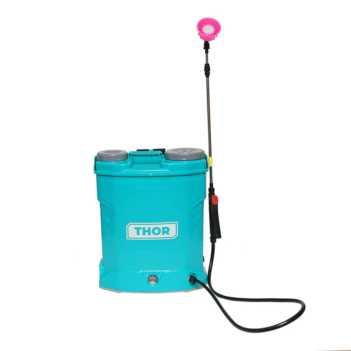 Pompa di spruzzatura, vermorel elettrico con serbatoio da 20L, batteria 12V/8Ah, 4 ugelli, portata 4 l/min, pressione 6.8 bar THOR