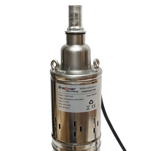 Pompa sommersa 1100W/1.5HP, 220V, D100mm, 40 l/min, 2.4 m3/h, H90-100m, 2860 rpm 4QDG2-120-1.1 Breckner Germany.