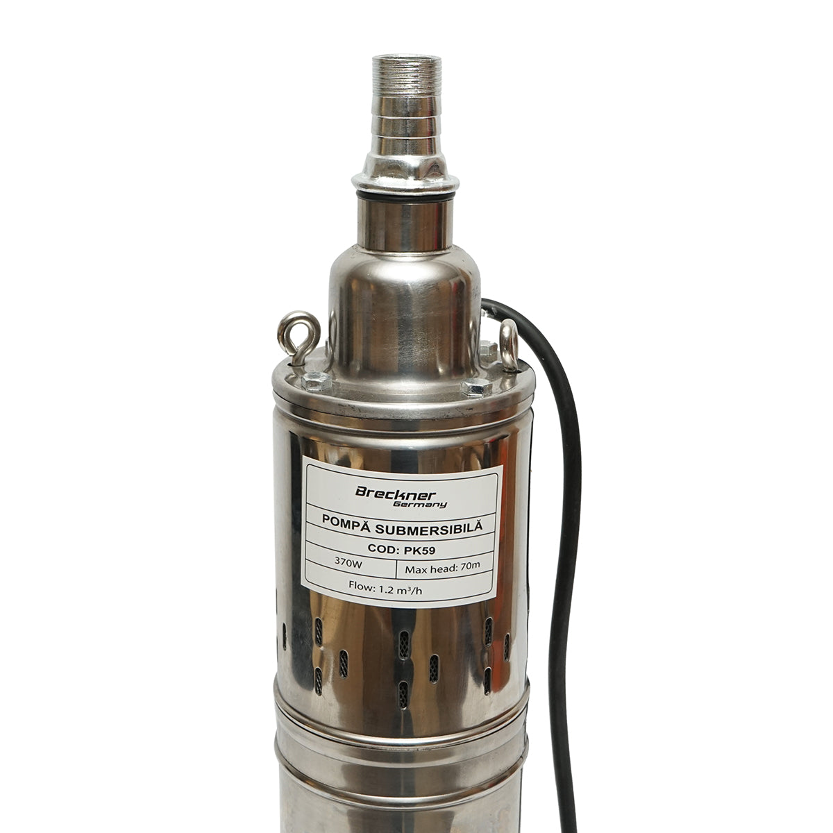 Pompa sommersa 370W 220V, D100mm, 20 l/min, 1.2 m³/h, H70m, motore asciutto 2860 rpm 4QGD1.2-50-0.37 Breckner Germany