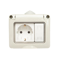 Presa schuko 16A, 250V e interruttore 10 AX, 250V IP 55