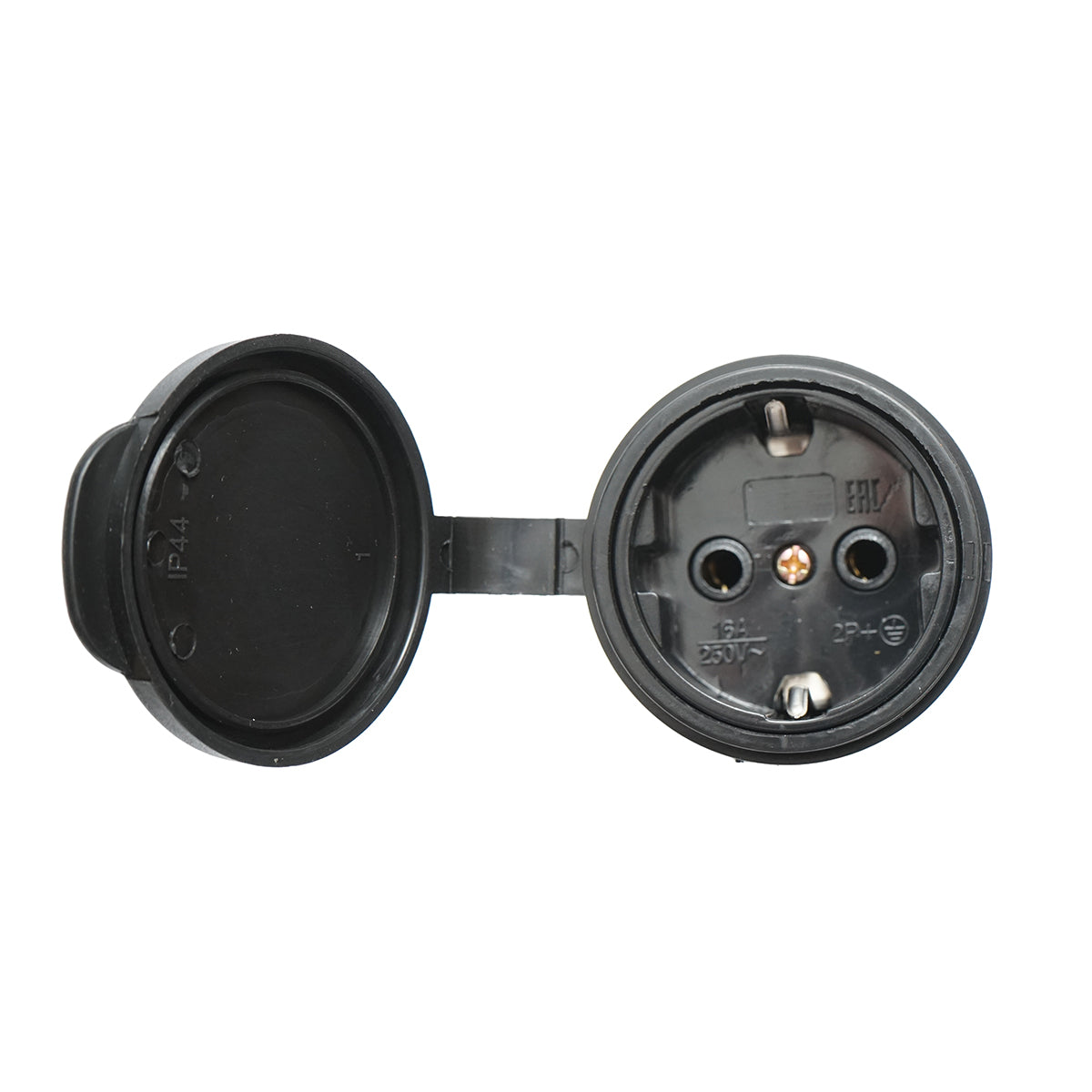 Presa schuko in gomma 250V, 16A con maniglia, coperchio e messa a terra,  IP44