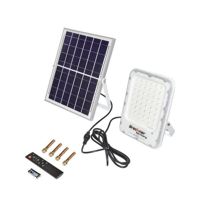 Proiettore LED da 100W con pannello solare policristallino da 12W, telecomando e batteria inclusa