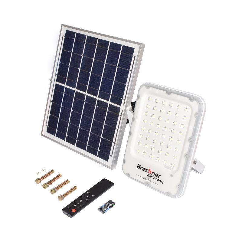 Proiettore LED da 100W con pannello solare policristallino da 12W, telecomando e batteria inclusa