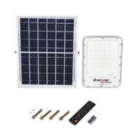 Proiettore LED da 100W con pannello solare policristallino da 12W, telecomando e batteria inclusa