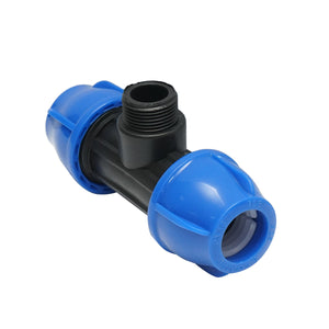 Quadrato a T di compressione con filettatura esterna maschio a 90 gradi D25x25mmx3/4, PN16 bar per sistemi di irrigazione