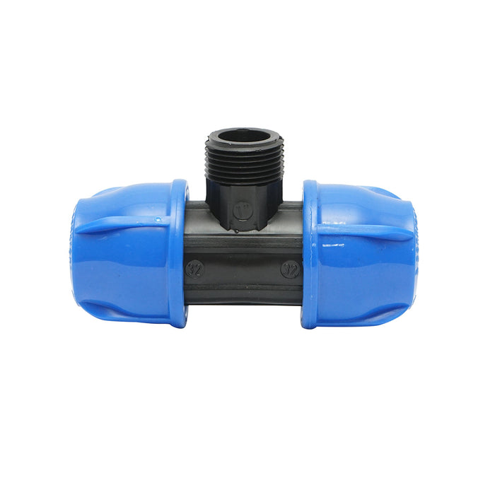 Quadrato a T di compressione con filettatura esterna maschio a 90 gradi D32x32mmx1, PN16 bar per sistemi di irrigazione