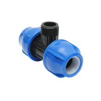 Quadrato a T di compressione con filettatura esterna maschio a 90 gradi D32x32mmx1, PN16 bar per sistemi di irrigazione