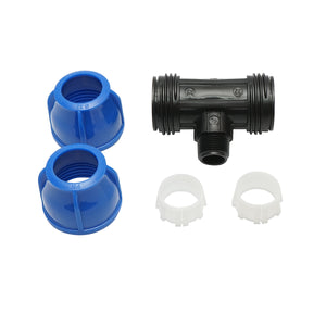 Quadrato a T di compressione con filettatura esterna maschio a 90 gradi D32x32mmx3/4, PN16 bar per sistemi di irrigazione.