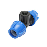 Quadrato a T di compressione con filettatura interna femmina a 90 gradi D25x25mmx1/2, PN16 bar per sistemi di irrigazione