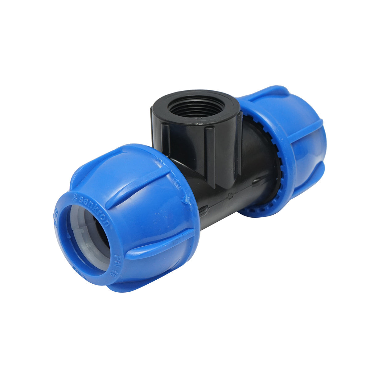 Quadrato a T di compressione con filettatura interna femmina a 90 gradi D25x25mmx1/2, PN16 bar per sistemi di irrigazione