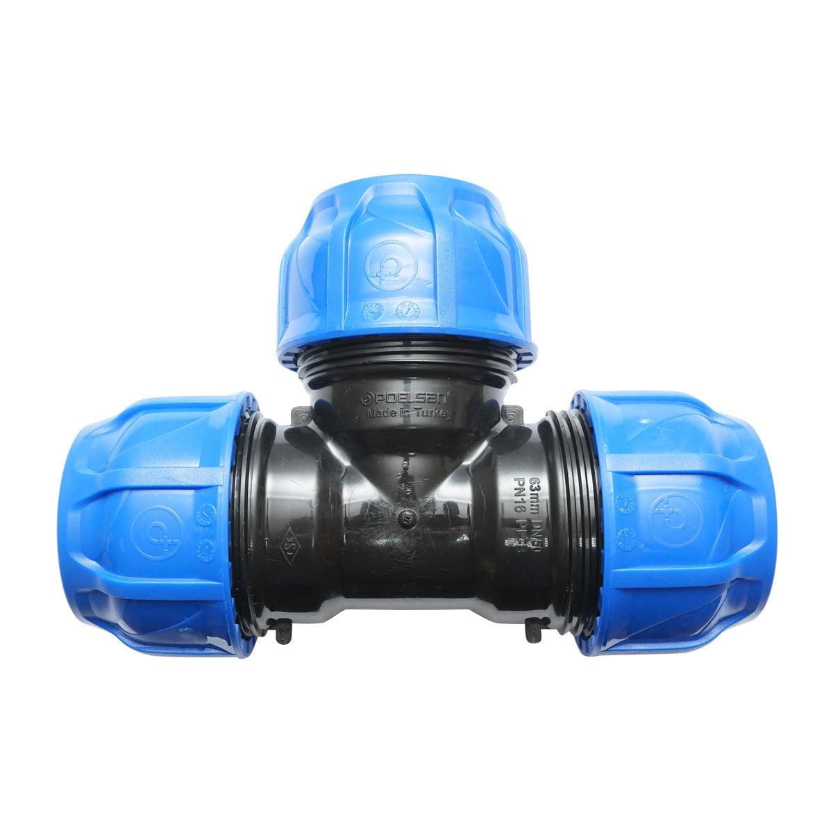 Quadrato a T di compressione uguale D63x63x63mm PN16 PEHD.