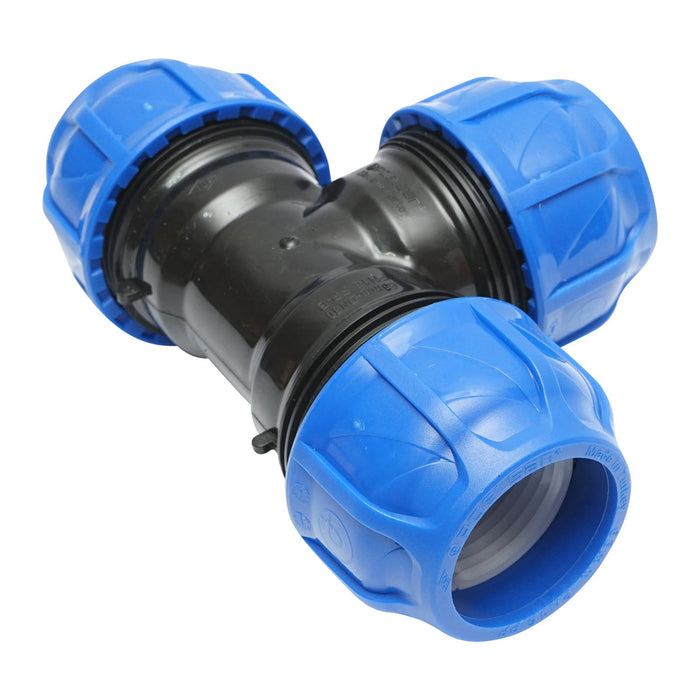 Quadrato a T di compressione uguale D63x63x63mm PN16 PEHD.