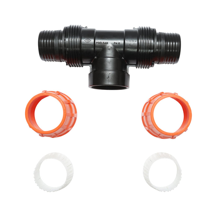 Quadrato a T Layflat con olandese D75x75mm con filettatura interna, PN6 Poelsan