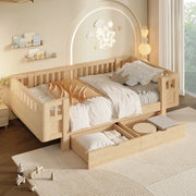 DESMIU Letto bambino 90 × 200 cm con 2 cassetti e sponda di sicurezza, senza materasso, in legno, colore legno