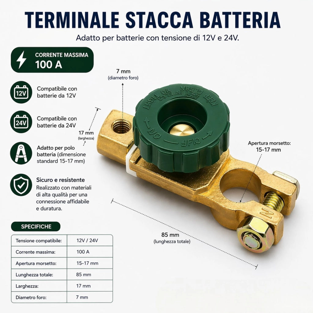 Staccabatteria Auto 12V 24V Interruttore Batteria Universale Polo Negativo | BTL61810