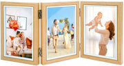 Supporto per foto triplo pieghevole in legno/vetro, adatto per 10x15 cm, per collage, realizzato con materiali MDF di alta qualità.
