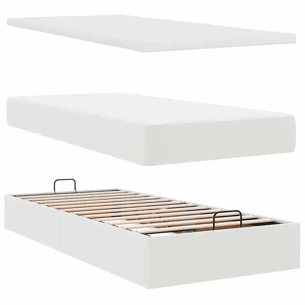 Struttura Letto Pouf con Materasso Bianco 80x200 cm Similpelle 3313821