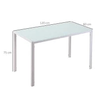 Tavolo Rettangolare da 4 Persone per Cucina e Soggiorno, Tavolo Moderno in Metallo e Vetro Temperato, 120x60x75 cm, Bianco