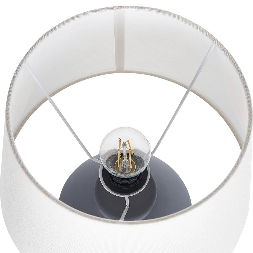 Lampada da tavolo in ceramica grigia con paralume in lino e base minimalista design stile contemporaneo