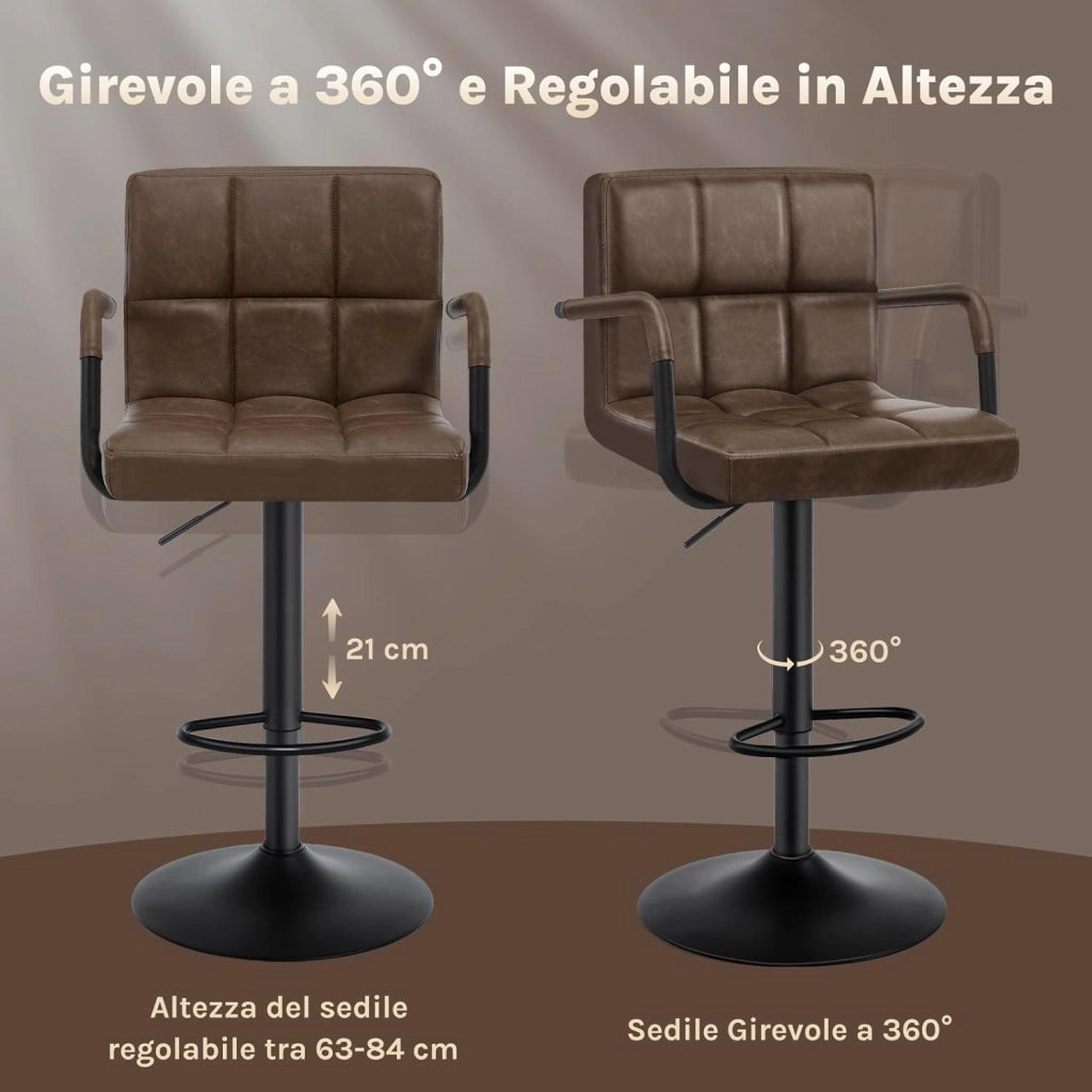 Coppia Sgabelli da Bar PU Vintage Sedia per Cucina Girevole con Schienale Braccioli Marrone, BH113dbr-4