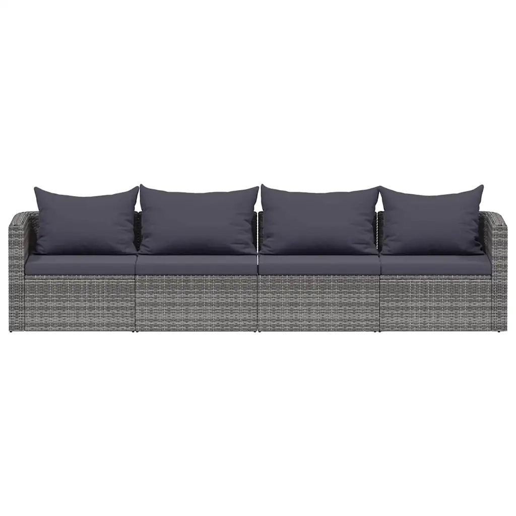 Set Divani da Giardino 4 pz con Cuscini Grigio in Polyrattan 44164
