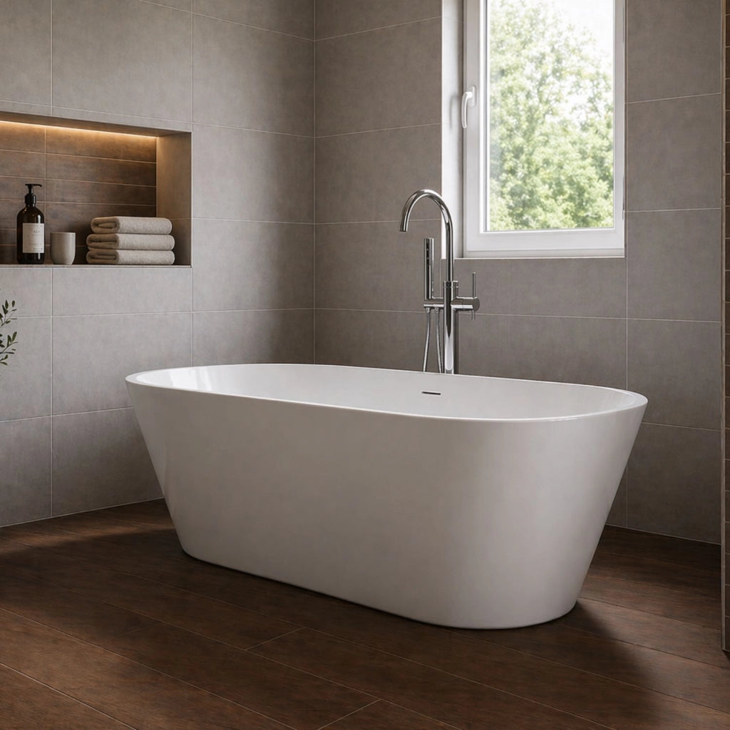 Vasca da bagno free standing ovale acrilico bianco lucido 138 x 57 x 75 cm