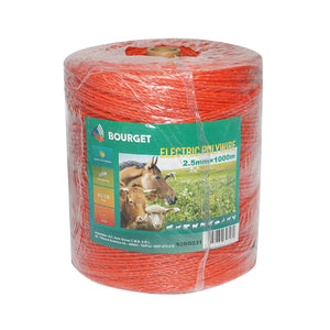 Rolo di filo arancione, diametro 2.5 mm, 3x0.15 mm SS, 1000 m per recinzione elettrica, resistenza 15 Ohm, Bourget