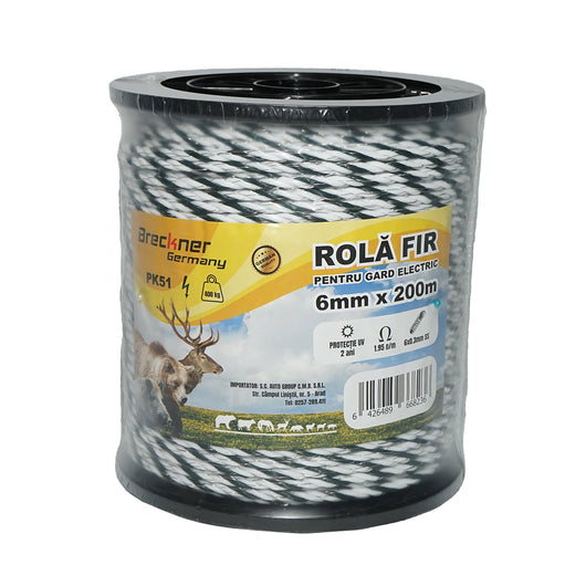 Rotolo di filo bianco e nero da 6 mm, acciaio inox 6x0,3 mm, 1,95 Ohm/m, recinzione elettrica da 200 m Breckner Germany