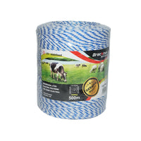 Rotolo di filo bianco-blu per recinto elettrico da 3 mm 3x0,2 mm SS, 7,8 Ohm / m, recinto elettrico Breckner da 500 m