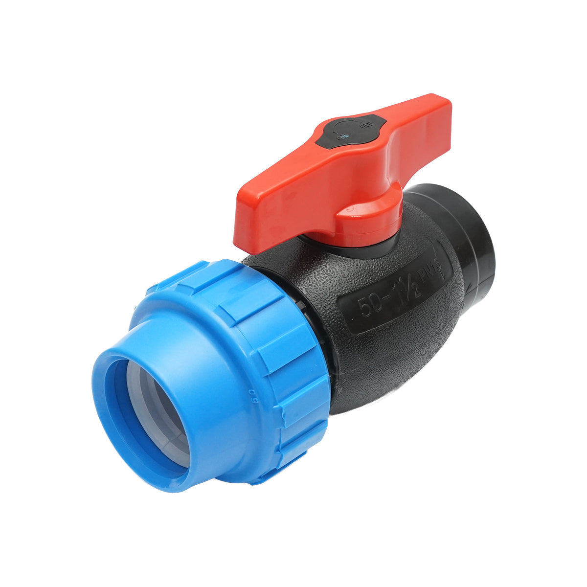 Rubinetto a sfera con giunto di collegamento filettato internamente D50x1-1/2, PN16 per sistemi di irrigazione