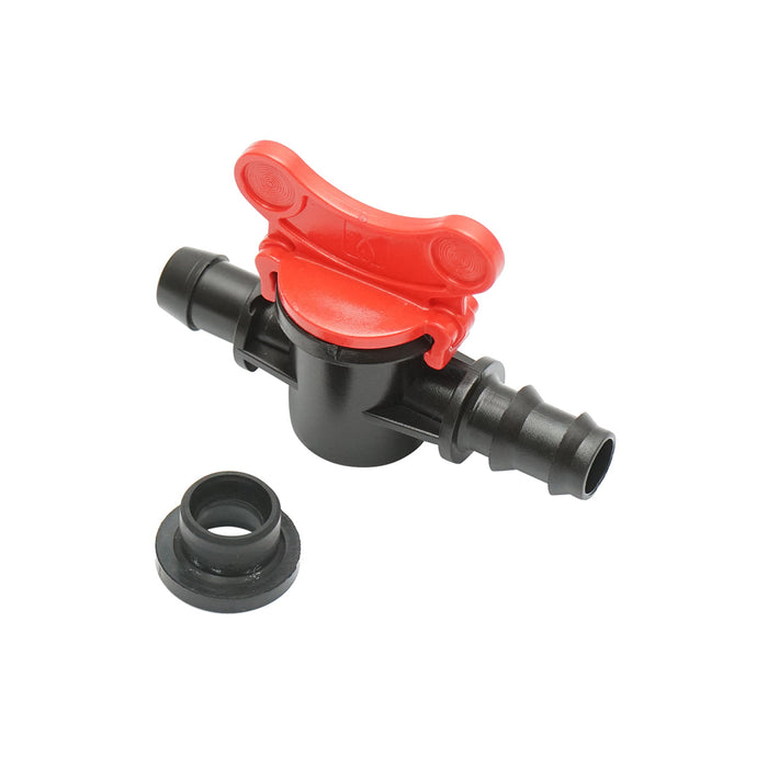 Rubinetto per tubo di gocciolamento uguale D16mm con guarnizione per sistemi di irrigazione."