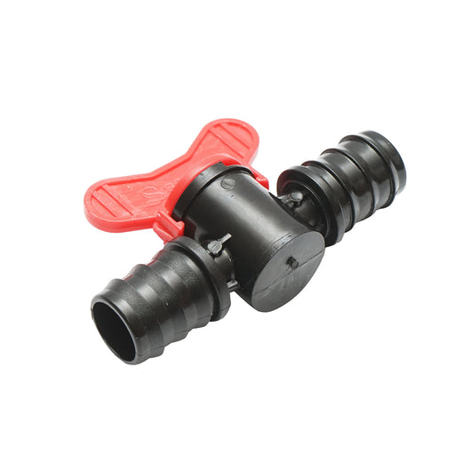 Rubinetto per tubo di gocciolamento uguale D25x25mm per sistemi di irrigazione.