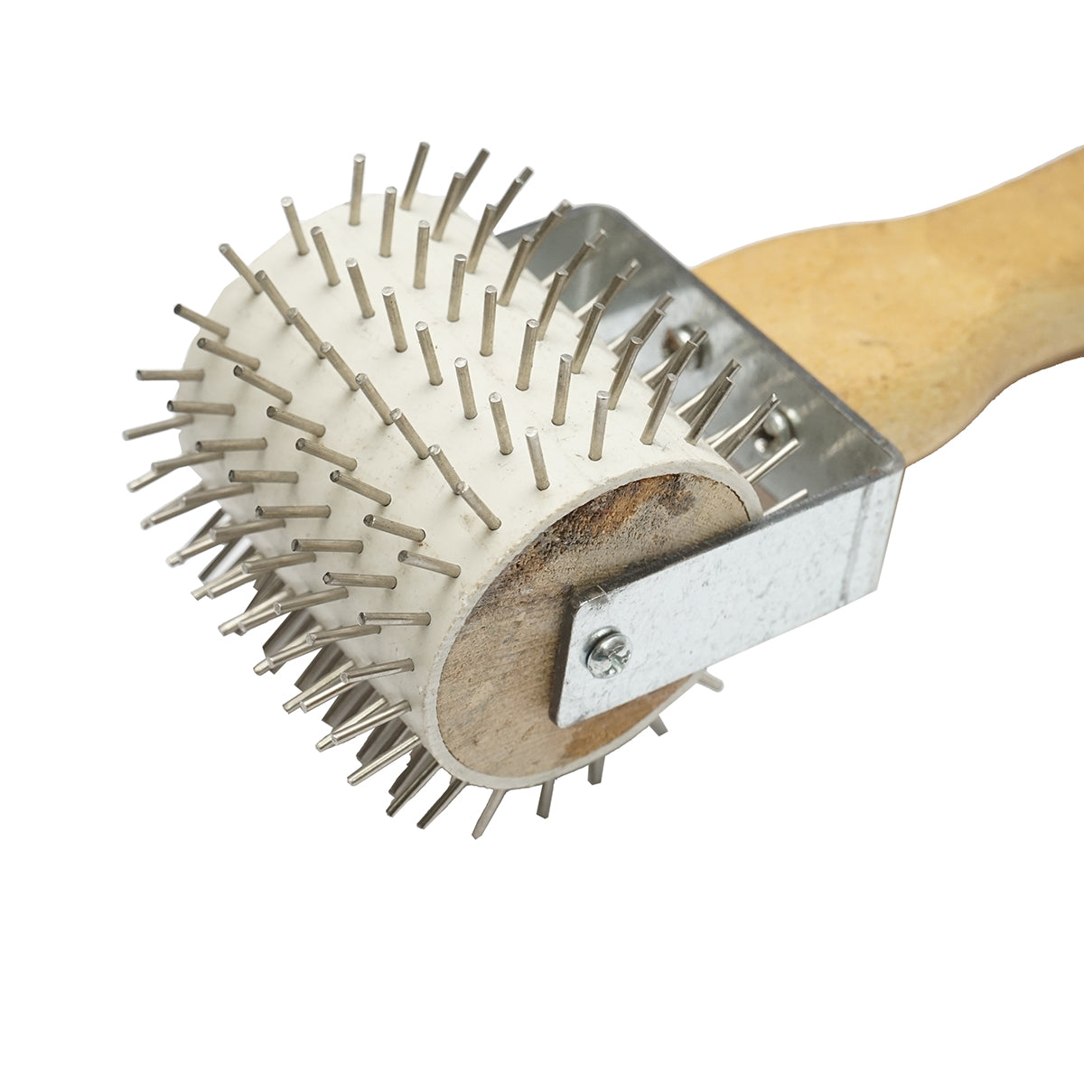 Rullo in acciaio inox senza cappuccio con manico in legno